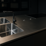 top cucina in allumino con 2 lavabi
